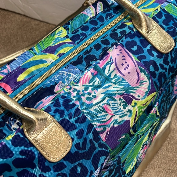 Lilly pulitzer traveler bag weekender large duffel bag blue patchwork - Picture 5 of 9